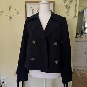 Bagatelle Navy Blue Cropped Double-Breasted Trench Coat
